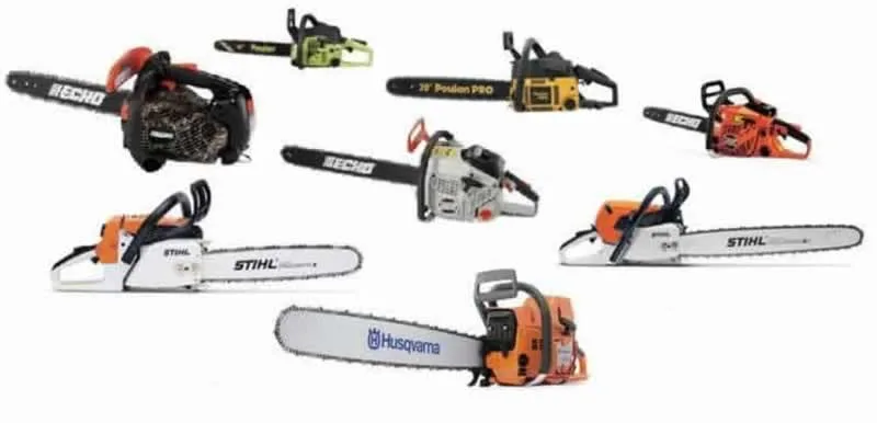 various types of chainsaws from different brands