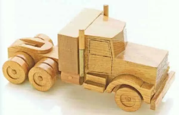 finished wooden semi truck toy