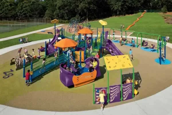 big commercial playground full of kids