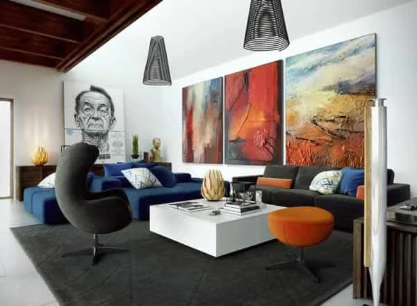 different types of artwork in the living room