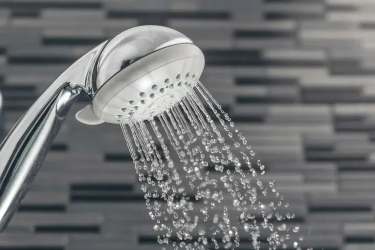 water pouring from round handheld shower head