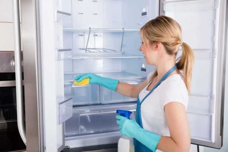 woman maintaining refrigerator