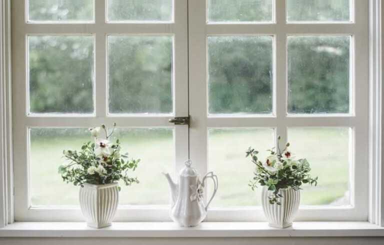 classic wooden white kitchen window