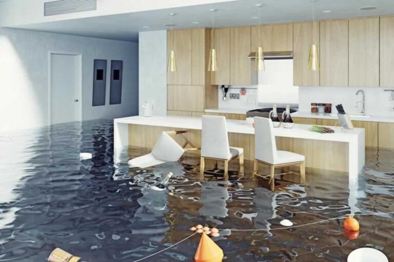 kitchen completely flooded with water