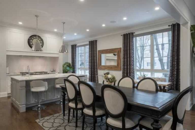 chic kitchen with dining room