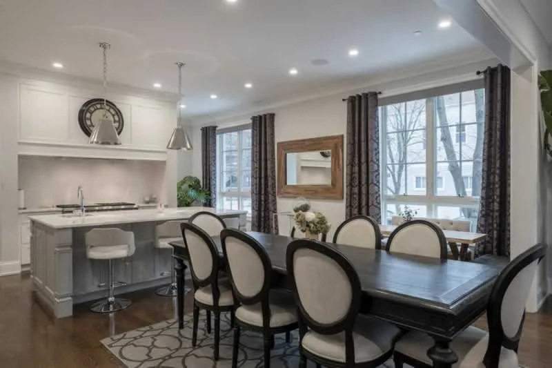 chic kitchen with dining room