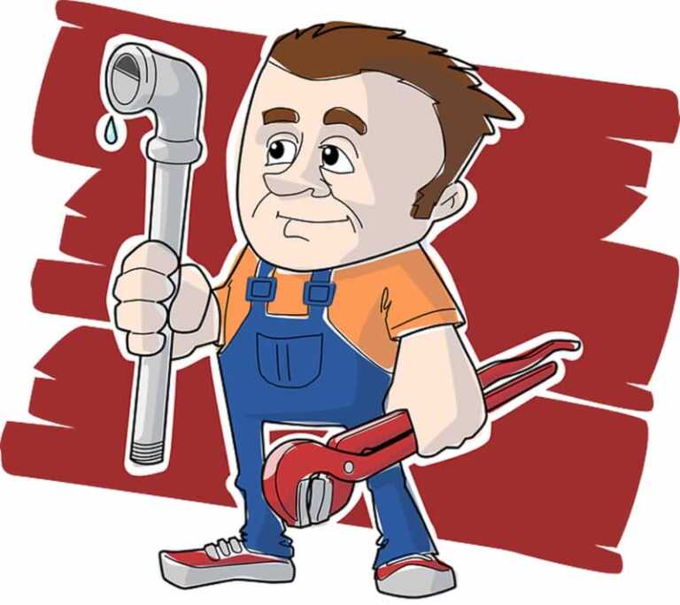 drawing of plumber with pipe and wrench