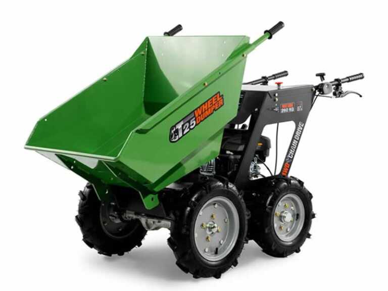 powered wheelbarrow with automatic unloading