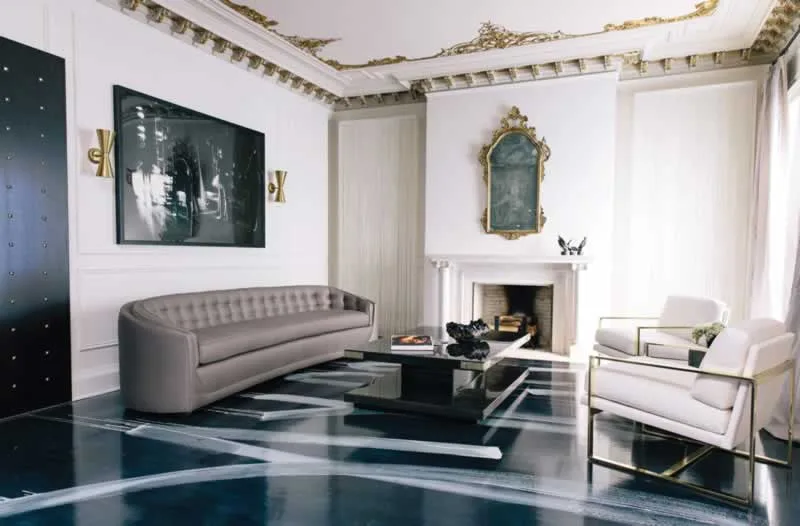 living room with rustic design and marble floors