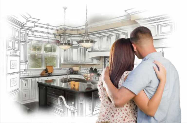 couple visualizing their new kitchen after home remodel