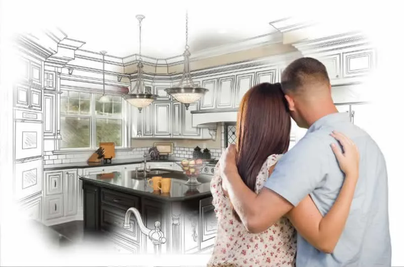 couple visualizing their new kitchen after home remodel