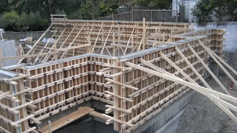 wooden Concrete Formwork above foundations of house