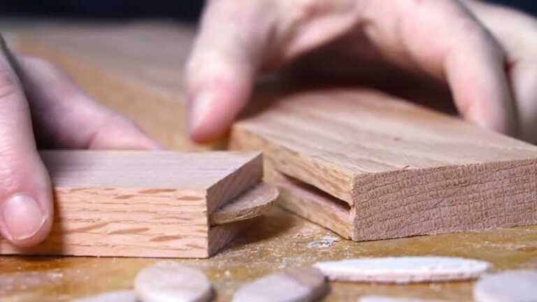 biscuit woodworking joint before assembly