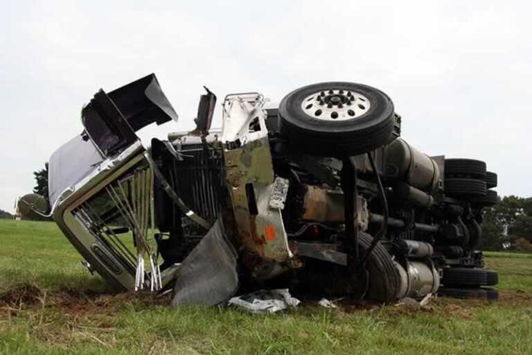 crashed truck after accident