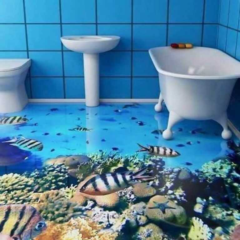 3D epoxy floor in the bathroom