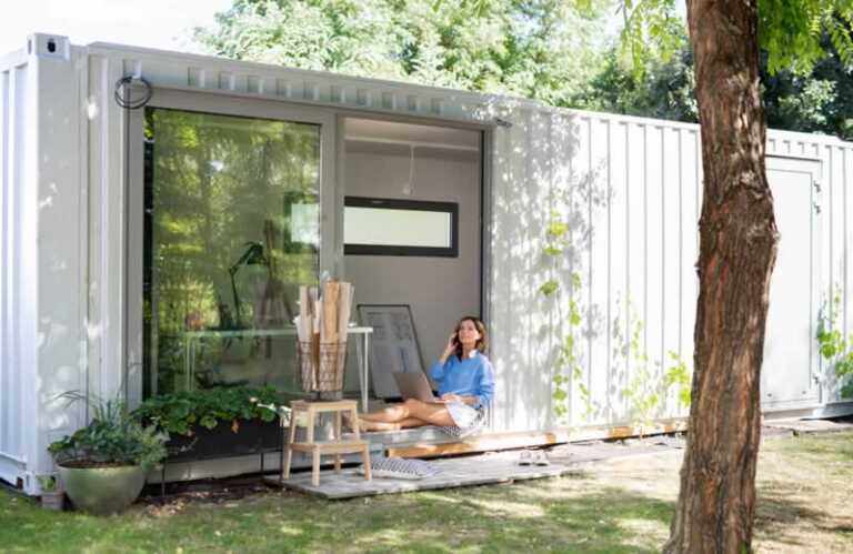 used shipping container transformed into home office