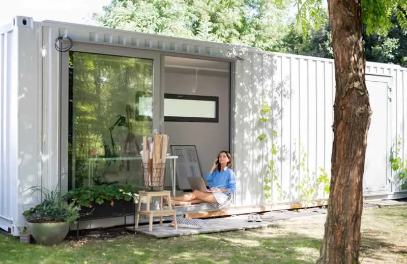 used shipping container transformed into home office