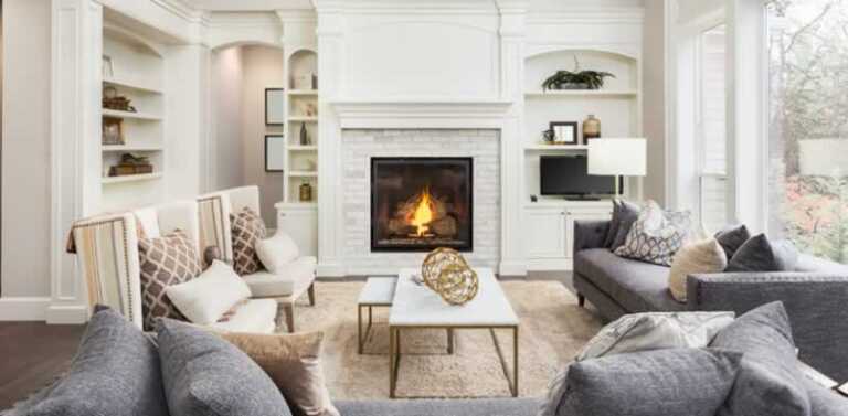 super cozy living room with fireplace