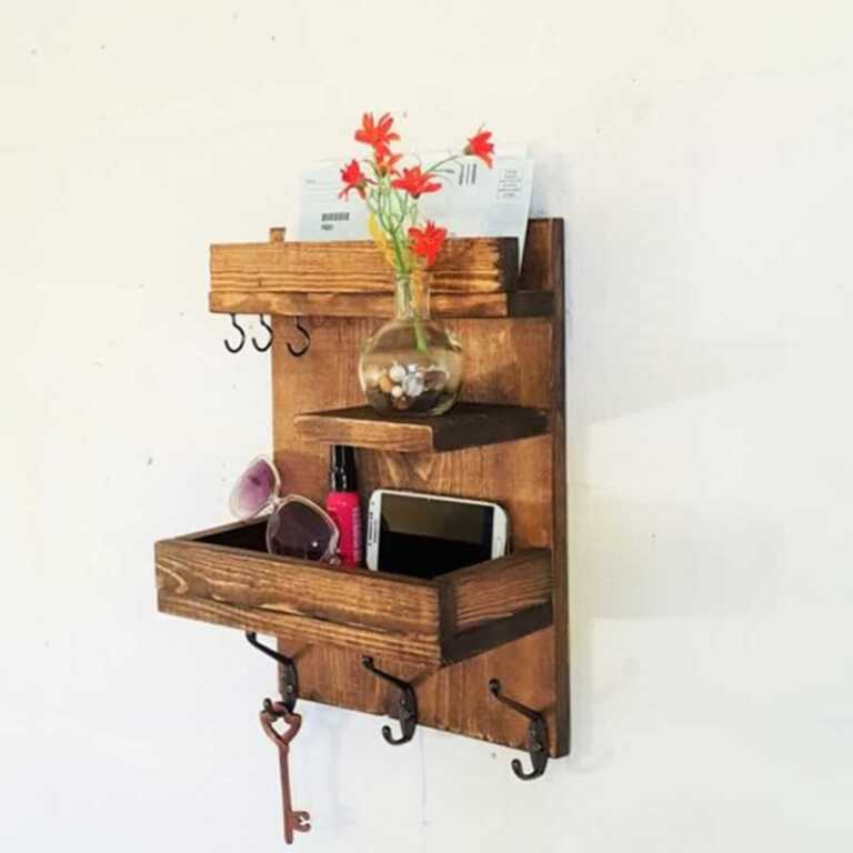 DIY entryway organizer made from wood and hooks