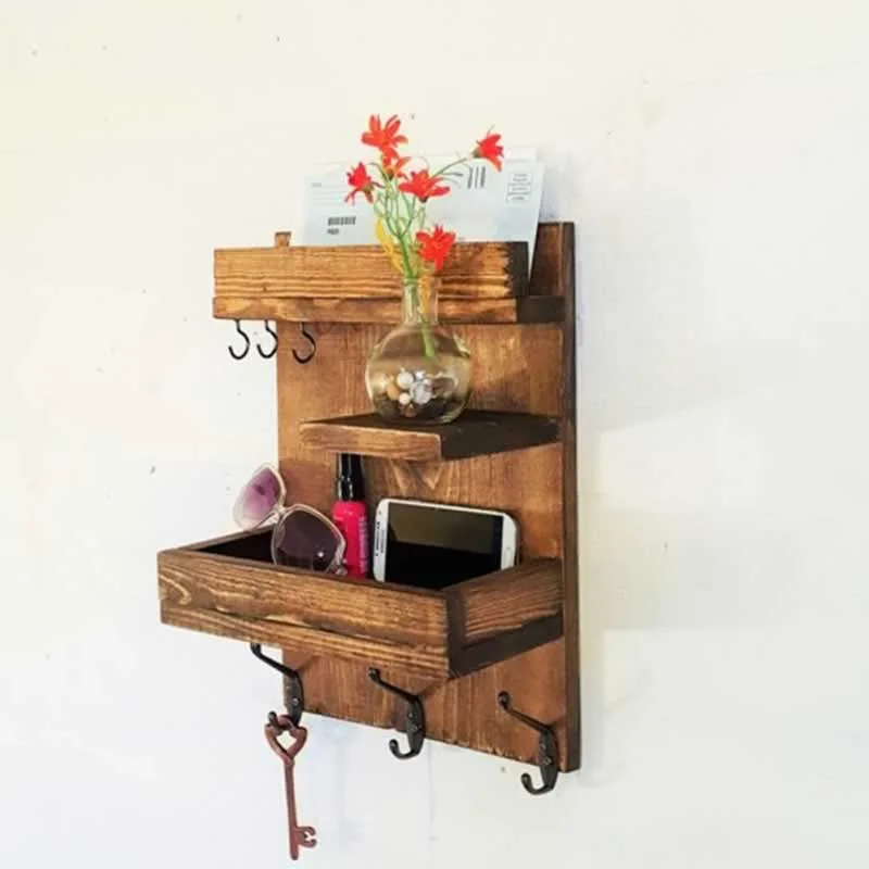 DIY entryway organizer made from wood and hooks