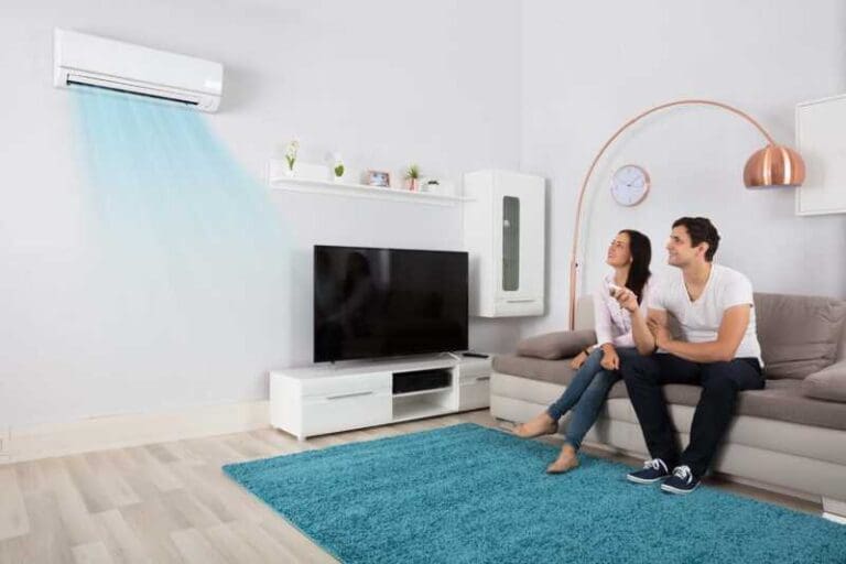 Couple trying out air conditioner