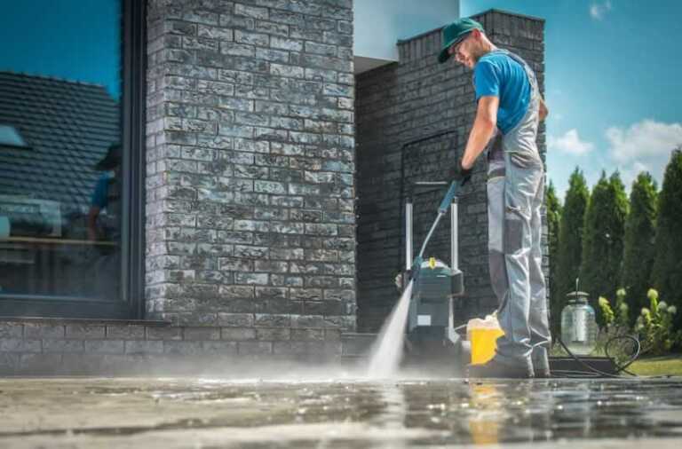 Washing sidewalk