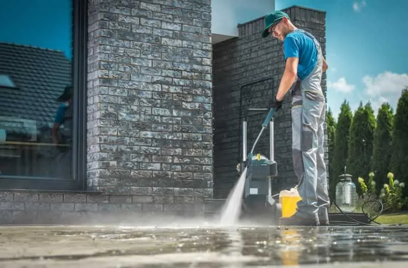 Washing sidewalk