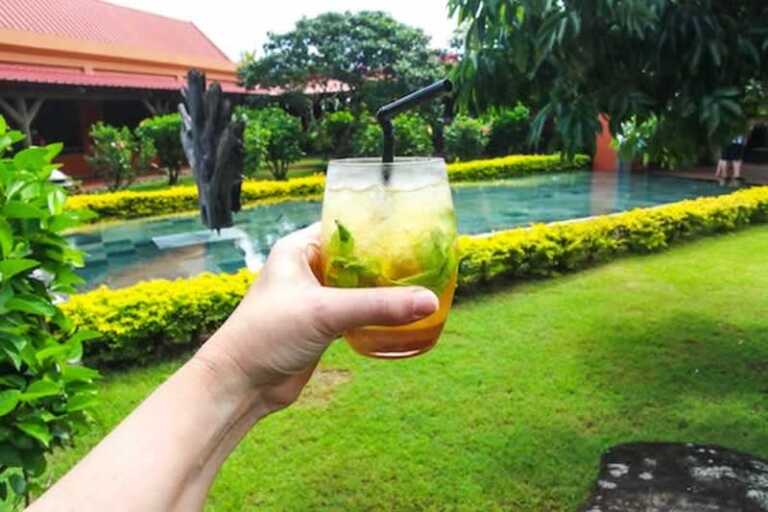 cocktail in backyard