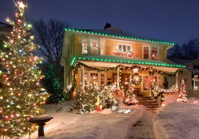 Christmas lights on house