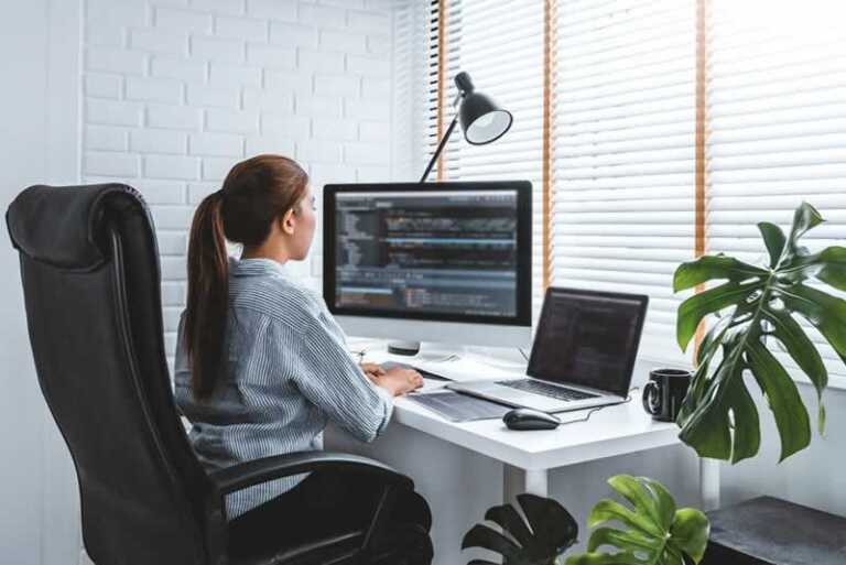 woman in home office
