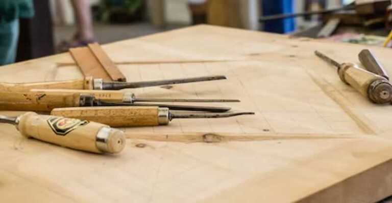 woodworking chisels on workbench