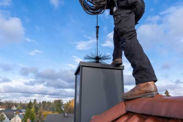 cleaning the chimney from the roof