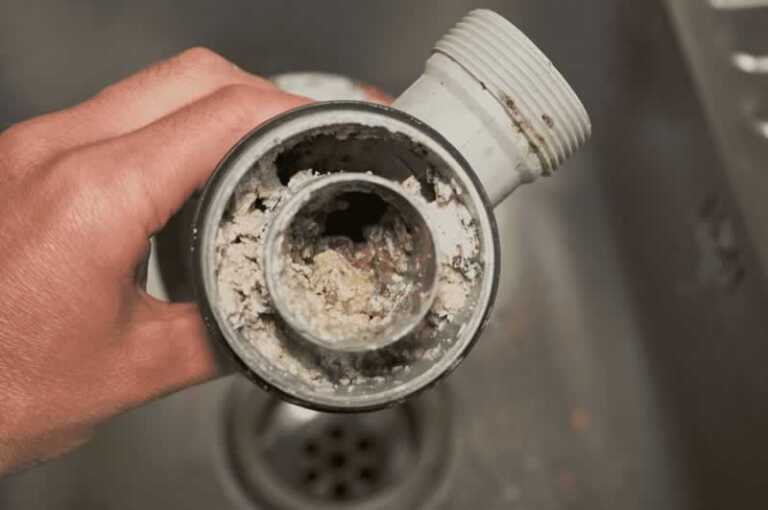 clogged sink drain from the inside