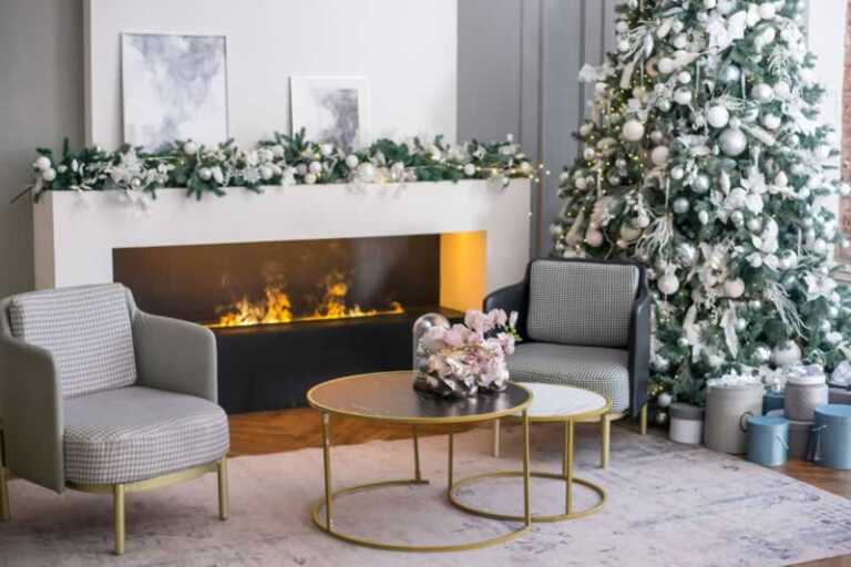 Christmas decorations in living room