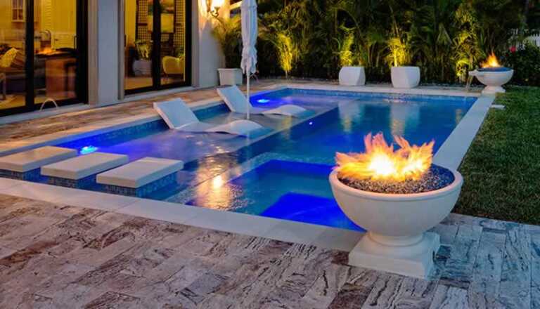 amazing pool with fire pit
