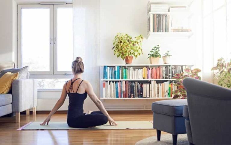 women doing yoga at home