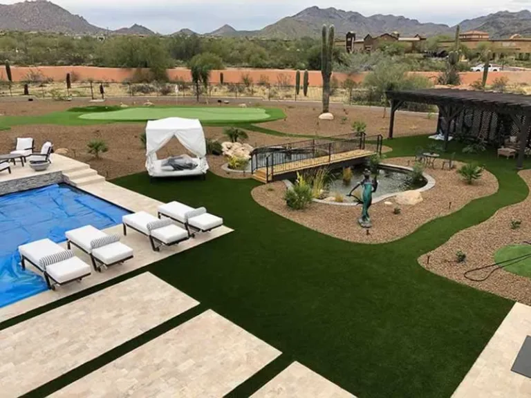 artificial lawn in backyard