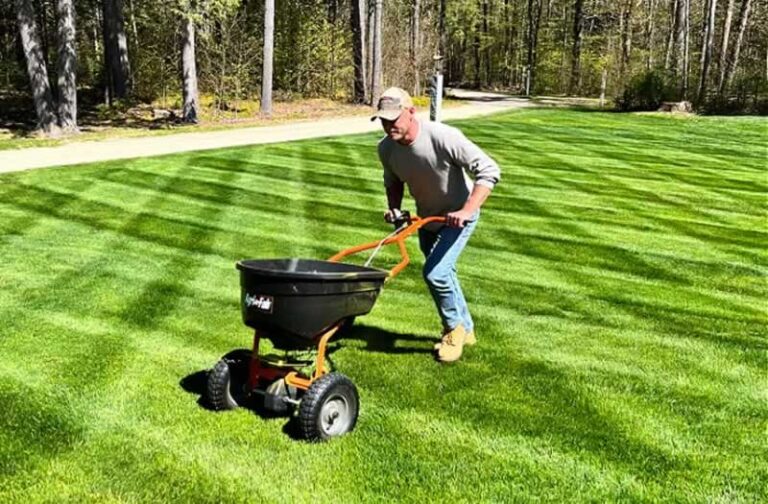 fertilizing lawn with push on fertilizer