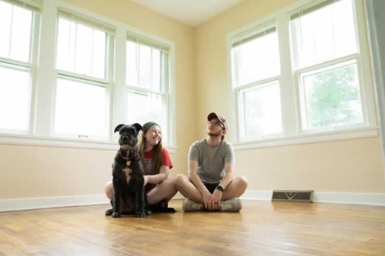 family in empty new home