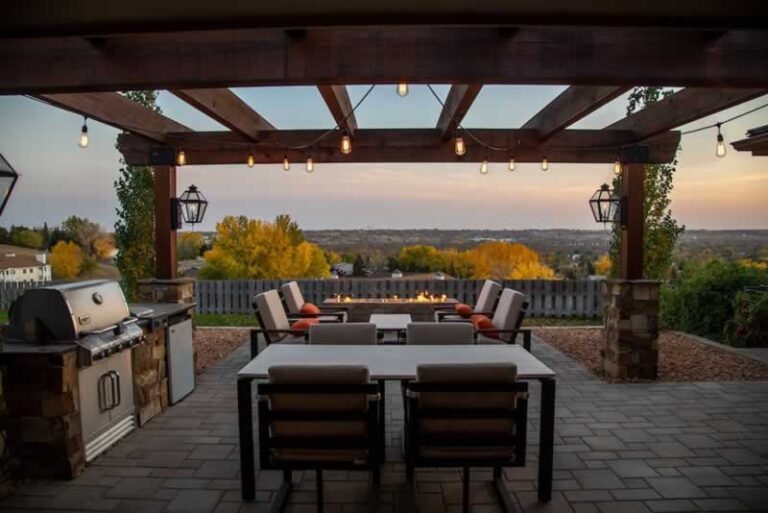 pergola with outdoor kitchen