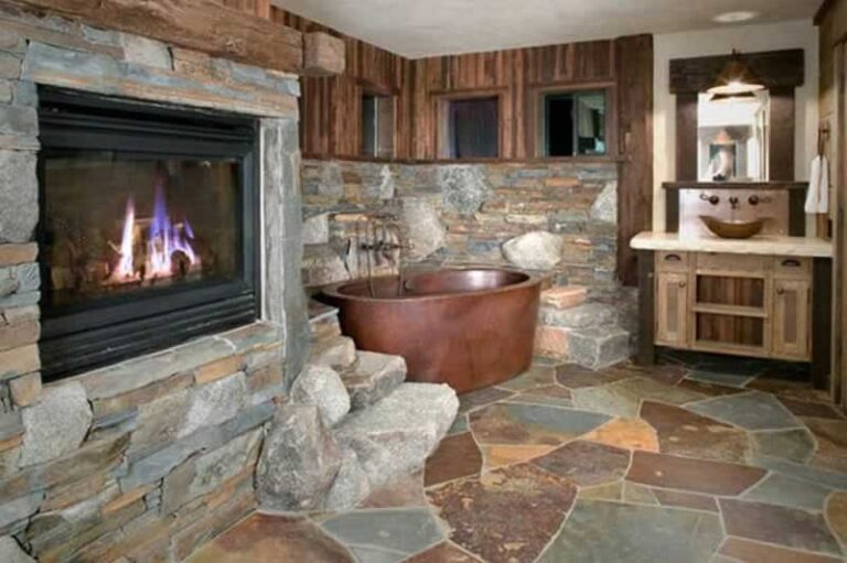 stone wall bathroom