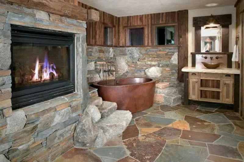 stone wall bathroom