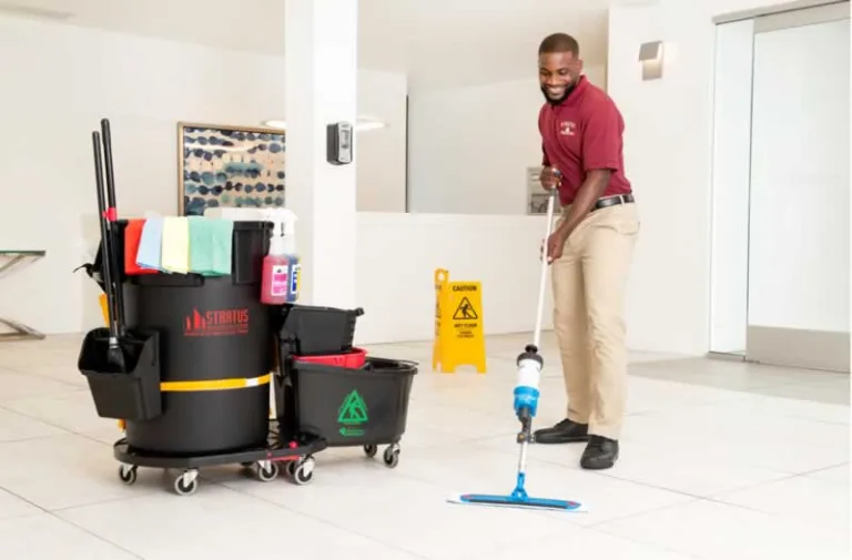 man cleaning office