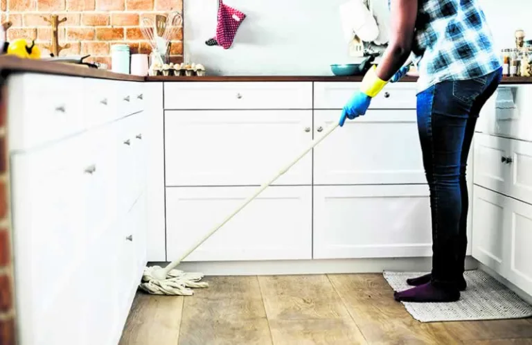 cleaning the kitchen