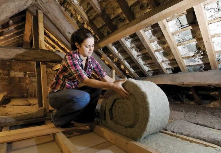women insulating attic