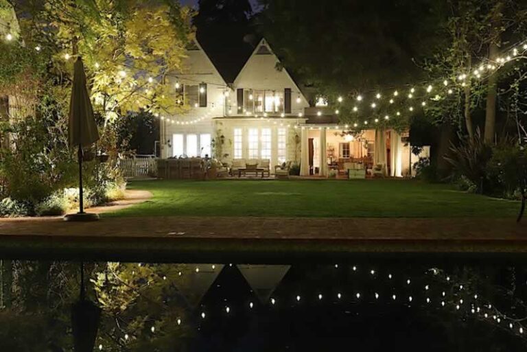 string lights in the backyard
