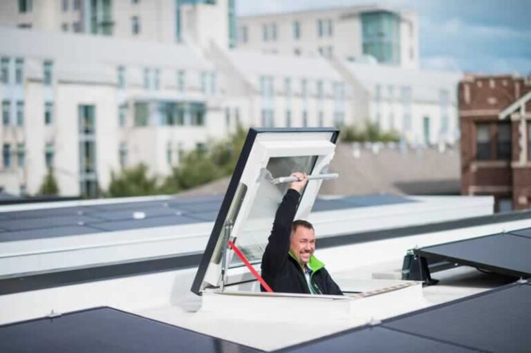 man going out to the roof hatch