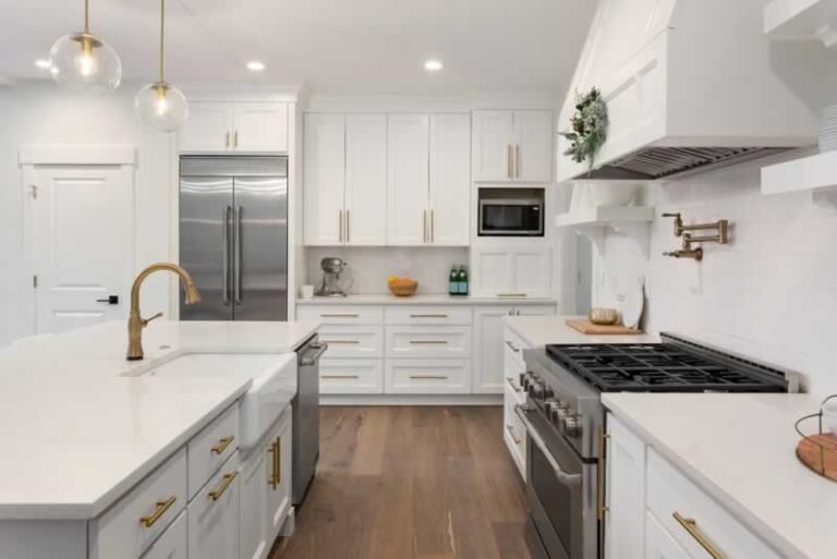 classic kitchen with white cabinets