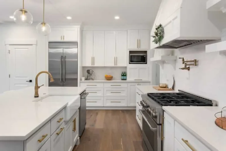classic kitchen with white cabinets