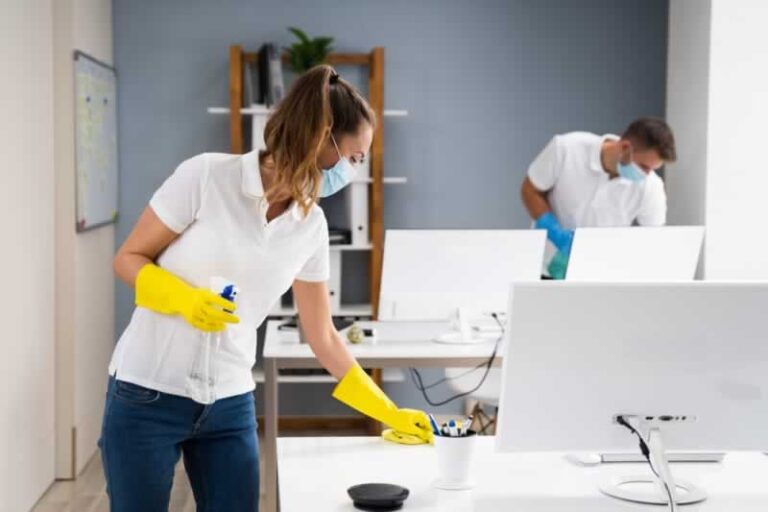 women cleaning office